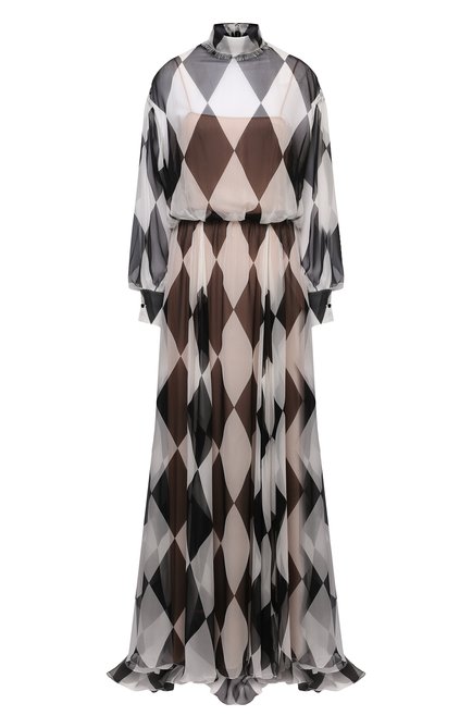 Женское шелковое платье VALENTINO черно-белого цвета по цене 727000 руб., арт. WB0VDCE06QS | Фото 1