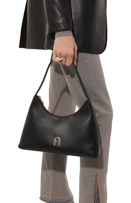 Женская сумка furla diamante FURLA черного цвета, арт. WB00782/AX0733 | Фото 2 (Материал: Натуральная кожа; Размер: medium; Сумки-технические: Сумки top-handle)