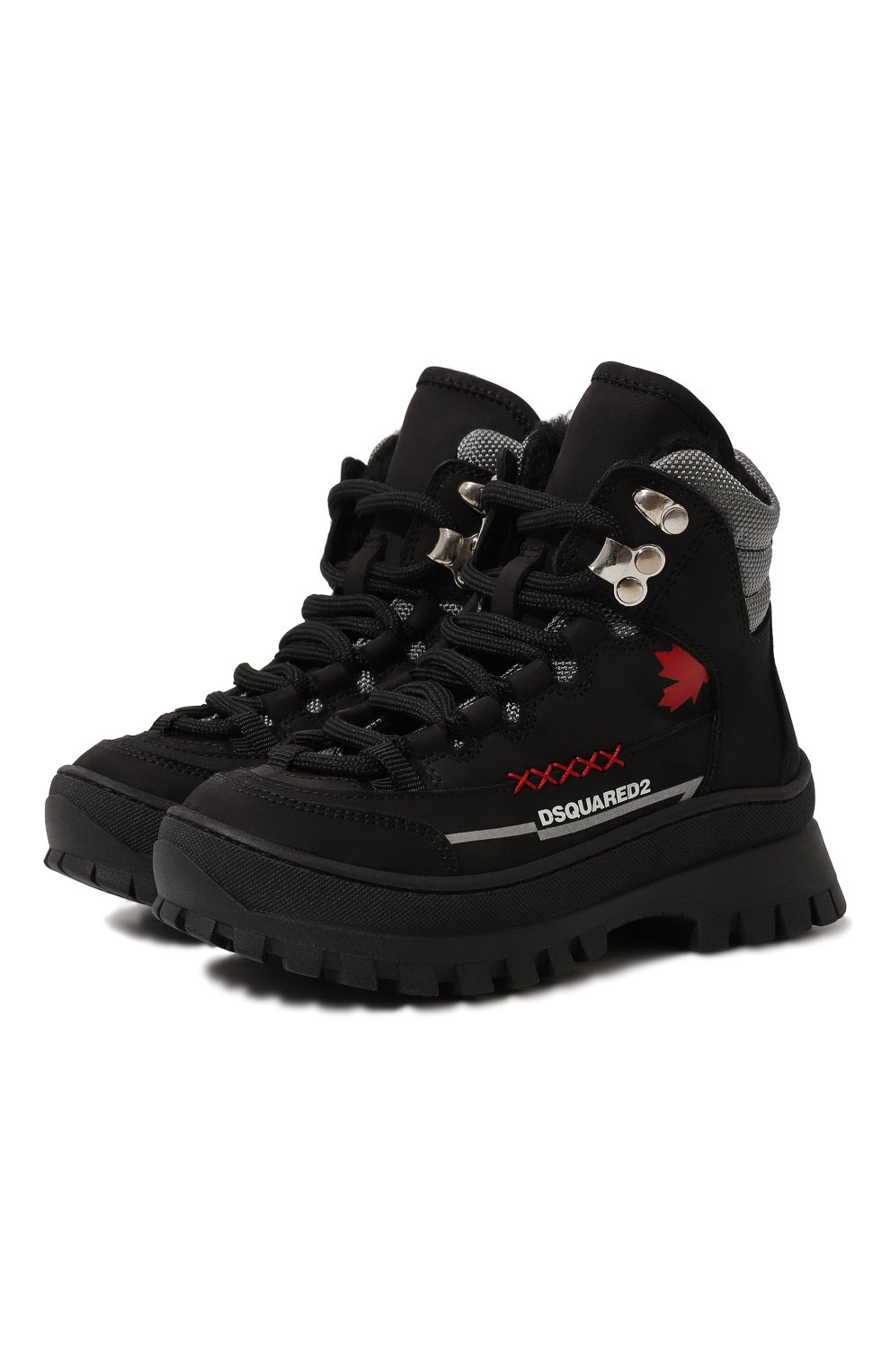 Детские кожаные ботинки DSQUARED2 черного цвета, арт. 75661/28-35 | Фото 1 (Кросс-КТ: хайкеры; Материал сплава: Проставлено; Нос: Не проставлено; Материал внутренний: Текстиль)