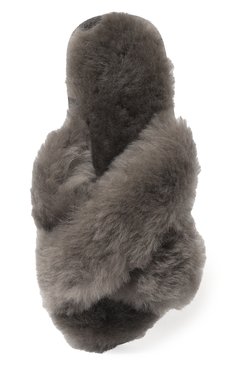 Детского тапочки EMU AUSTRALIA серого цвета, арт. T12176 | Фото 4 (Материал внешний: Натуральный мех; Материал утеплителя: Натуральный мех; Материал сплава: Проставлено; Нос: Не проставлено)