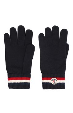 Мужские шерстяные перчатки MONCLER темно-синего цвета, арт. F2-091-3A701-00-A9575 | Фото 2 (Материал: Текстиль, Шерсть; Кросс-КТ: Трикотаж)
