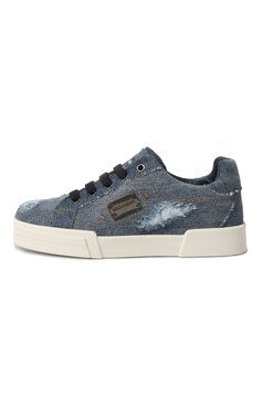Детские текстильные кеды DOLCE & GABBANA синего цвета, арт. DA5111/A4805/24-28 | Фото 2 (Материал внешний: Текстиль; Материал внутренний: Натуральная кожа; Материал сплава: Проставлено; Нос: Не проставлено)