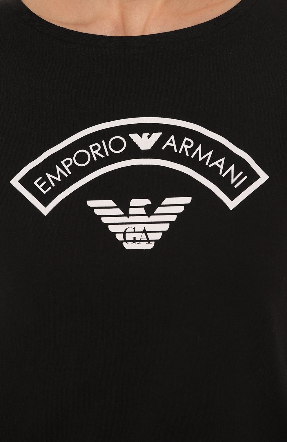 Женска�я хлопковая футболка EMPORIO ARMANI черного цвета, арт. 164340/3R255 | Фото 5 (Рукава: Короткие; Длина (для топов): Стандартные; Материал внешний: Хлопок; Женское Кросс-КТ: Футболка-белье, Домашние топы)
