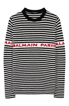 Детский шерстяной пуловер BALMAIN черного цвета, арт. 6L9520/LA910/12-16 | Фото 1 (Материал внешний: Шерсть; Рукава: Длинные; Мальчики Кросс-КТ: Пуловер-одежда; Статус проверки: Проверена категория)