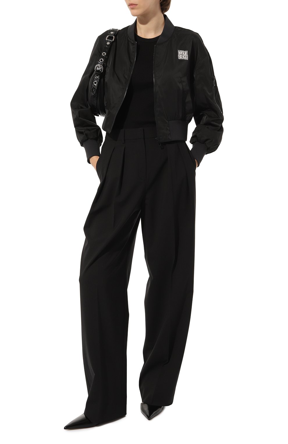 Женский бомбер HUGO черного цвета, арт. 50494700 | Фото 2 (Кросс-КТ: Куртка, бомбер; Рукава: Длинные; Материал внешний: Синтетический материал; Стили: Спорт-шик; Длина (верхняя одежда): Короткие)