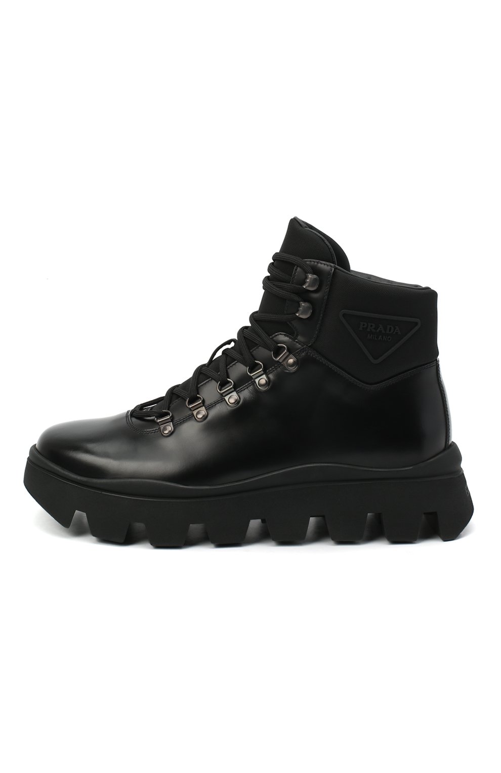 Мужские кожаные ботинки PRADA черного цвета, арт. 2TE170-3KZP-F0002-G000 | Фото 3 (Мужское Кросс-КТ: Хайкеры-обувь, Ботинки-обувь; Материал утеплителя: Без утеплителя; Подошва: Массивная)