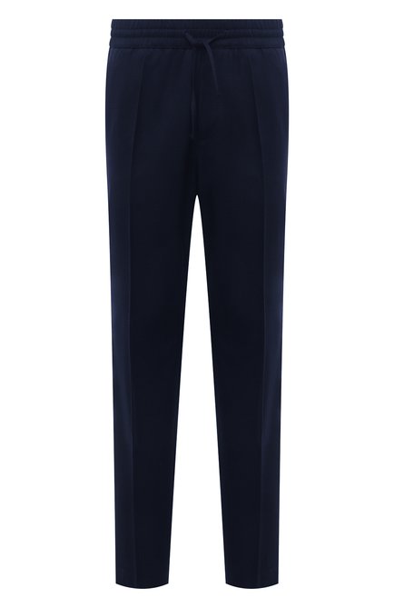 Мужские шерстяные брюки VERSACE темно-синего цвета, арт. 1001015/1A00899 | Фото 1 (Материал внешний: Шерсть; Случай: Повседневный; Стили: Кэжуэл; Длина (брюки, джинсы): Стандартные)