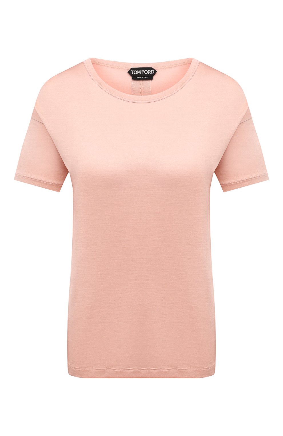Женская шелковая футболка TOM FORD светло-розового цвета, арт. TSJ383-FAX835 | Фото 1 (Материал внешний: Шелк; Стили: Гламурный; Принт: Без принта; Рукава: Короткие; Длина (для топов): Стандартные; Региональные ограничения белый список (Axapta Mercury): RU; Женское Кросс-КТ: Футболка-одежда)