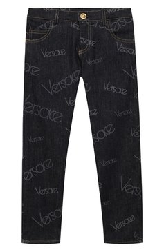 Детские джинсы VERSACE темно-синего цвета, арт. YC000111/YA00321/6A | Фото 1 (Детали: Декор; Материал внешний: Хлопок; Кросс-КТ: джинсы; Статус проверки: Проверена категория)