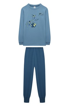 Женская хлопковая пижама SANETTA синего цвета, арт. 233031 | Фото 1 (Рукава: Дли�нные; Материал сплава: Проставлено; Материал внешний: Хлопок; Драгоценные камни: Проставлено)