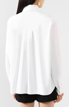 Женская хлопковая рубашка ALEXANDRE VAUTHIER белого цвета, арт. 202SH1251 0192-1030 | Фото 4 (Рукава: Длинные; Принт: Без принта; Женское Кросс-КТ: Рубашка-одежда; Длина (для топов): Удлиненные; Материал внешний: Хлопок)