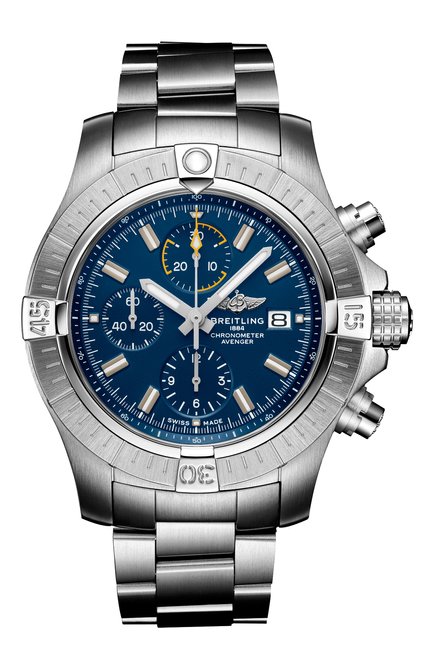 Мужские часы avenger chronograph 45 BREITLING бесцветного цвета, арт. A13317101C1A1 | Фото 1 (Материал корпуса: Сталь; Цвет циферблата: Синий; Механизм: Автомат)