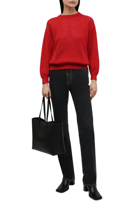 Женский хлопковый пуловер BRUNELLO CUCINELLI красного цвета, арт. M19197900 | Фото 2 (Материал внешний: Хлопок; Рукава: Длинные; Длина (для топов): Стандартные; Стили: Кэжуэл; Женское Кросс-КТ: Пуловер-одежда)