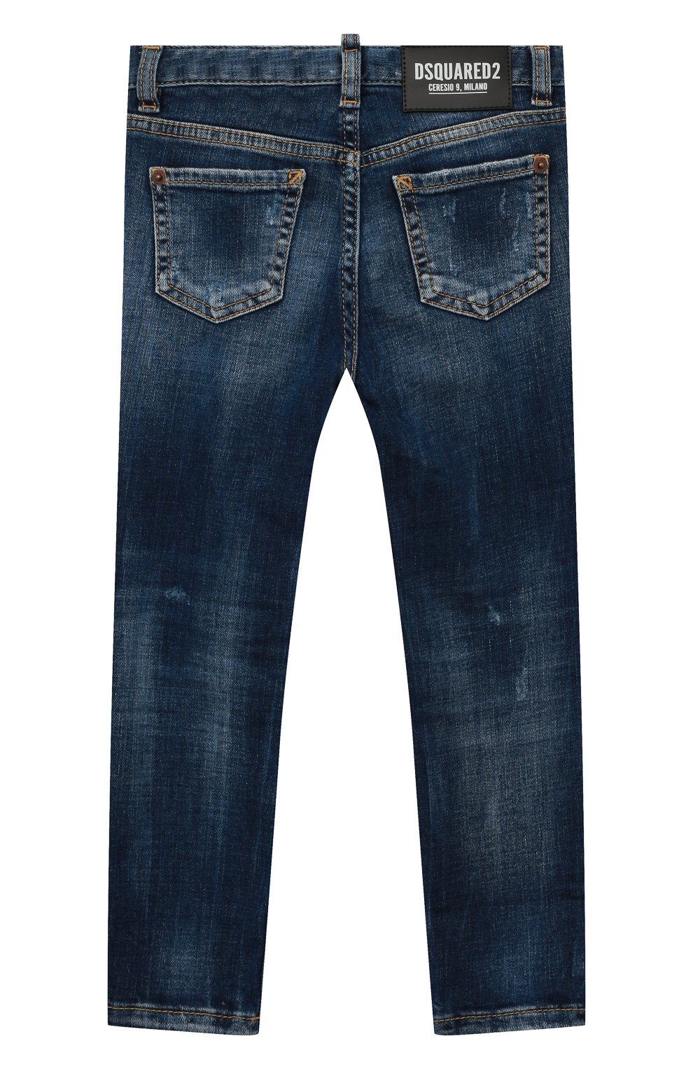 Детские джинсы DSQUARED2 синего цвета, арт. DQ01DX-D0071 | Фото 2 (Материал сплава: Проставлено; Нос: Не проставлено; Материал внешний: Хлопок; Детали: Потертости)