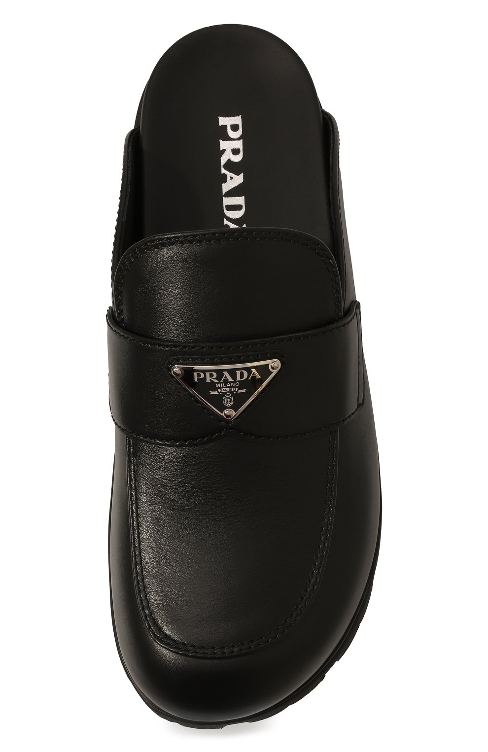Женские кожаные сабо PRADA черного цвета, арт. 1S780M-8NQ-F0002-020 | Фото 6 (Подошва: Платформа; Каблук высота: Без каблука)
