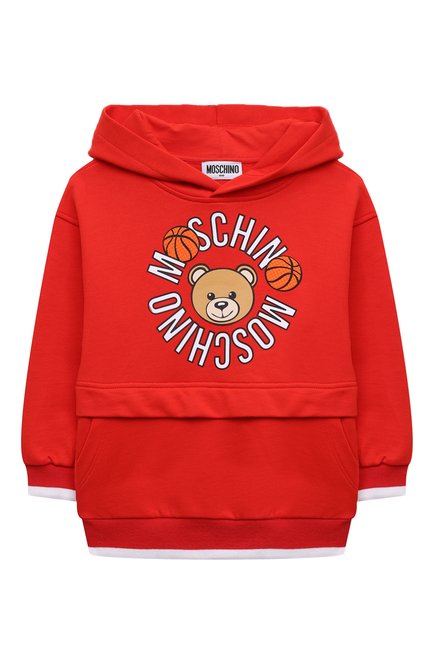 Детский хлопковое худи MOSCHINO красного цвета, арт. HUF050/LCA32/4A-8A | Фото 1 (Материал внешний: Хлопок; Рукава: Длинные; Мальчики Кросс-КТ: Худи-одежда)