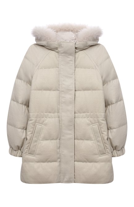 Детского пуховое пальто BRUNELLO CUCINELLI кремвого цвета по цене 239500 руб., арт. BT226J424A | Фото 1