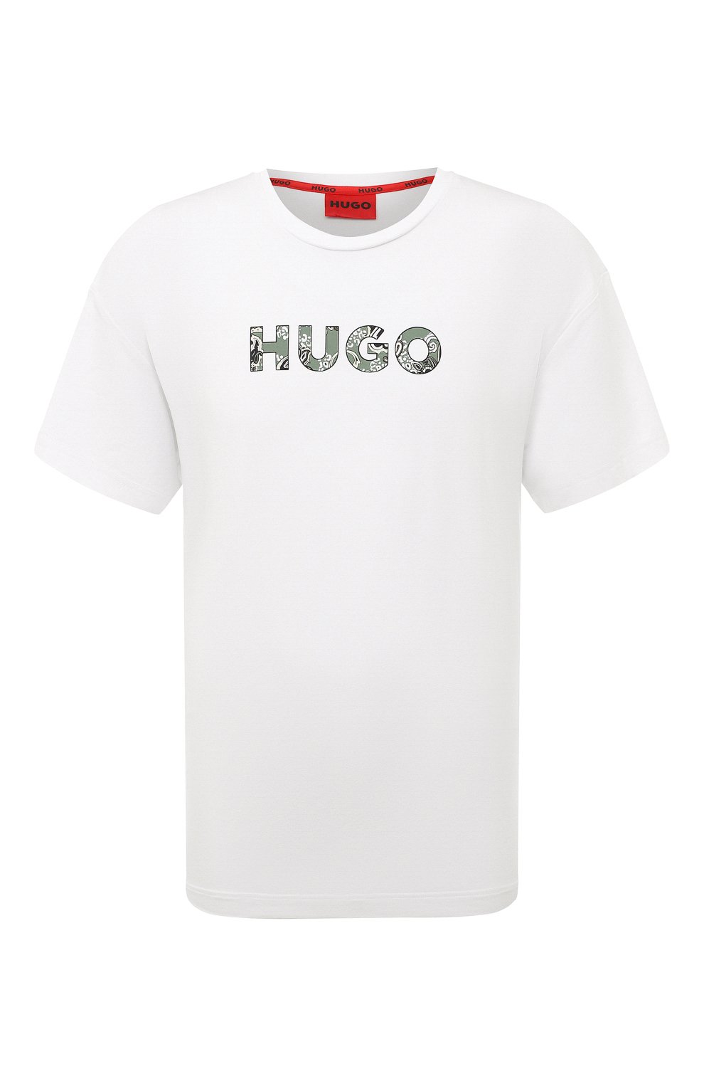 Мужская футболка HUGO белого цвета, арт. 50497033 | Фото 1 (Рукава: Короткие; Материал внешний: Синтетический материал, Хлопок; Длина (для топов): Стандар�тные; Принт: С принтом; Стили: Кэжуэл)