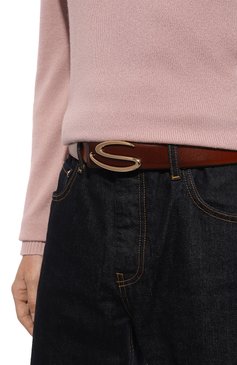 Мужской кожаный ремень SANTONI коричневого цвета, арт. CM35VS103C30HVVD | Фото 2 (Случай: Повседневный; Материал: Натуральная кожа; Материал сплава: Проставлено; Нос: Не проставлено)