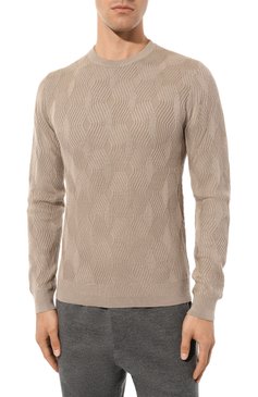 Мужской джемпер EMPORIO ARMANI бежевого цвета, арт. 6R1MYC/1MFDZ | Фото 3 (Мужское Кросс-КТ: Джемперы; Рукава: Длинные; Материал внешний: Синтетический материал, Лиоцелл, Растительное волокно; Длина (для топов): Стандартные; Принт: С принтом; Материал сплава: Проставлено; Драгоценные камни: Проставлено; Вырез: Круглый; Стили: Кэжуэл)