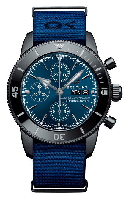 Мужские часы superocean heritage chronograph 44 outerknown BREITLING бесцветного цвета, арт. M133132A1C1W1 | Фото 1 (Материал корпуса: Сталь; Цвет циферблата: Синий; Механизм: Автомат)