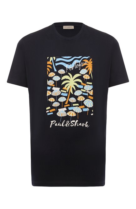 Мужская хлопковая футболка PAUL&SHARK темно-синего цвета, арт. 24411110 | Фото 1 (Длина (для топов): Стандартные; Материал сплава: Проставлено; Драгоценные камни: Проставлено; Материал внешний: Хлопок; Рукава: Короткие)