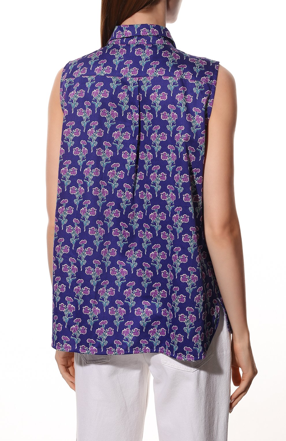 Женская хлопковая блузка NOBLE&BRULEE фиолетового цвета, арт. NB240622 | Фото 4 (Длина (для топов): Стандартные; Принт: С принтом; Материал внешний: Хлопок; Стили: Романтичный; Женское Кросс-КТ: Блуза-одежда)