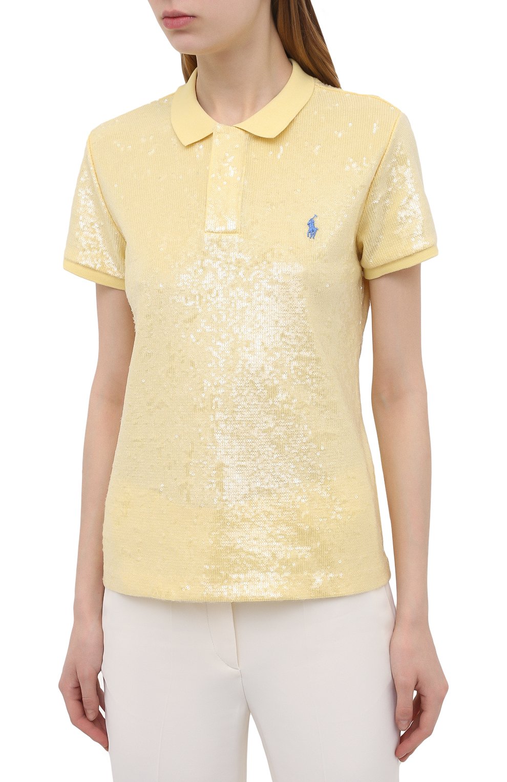 Хлопковое поло с пайетками Polo Ralph Lauren 211838104, цвет жёлтый, размер 40 - фото 3