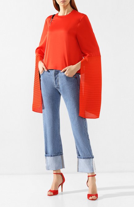 Женская блузка с объемными рукавами SOLACE красного цвета, арт. 0S21099 | Фото 2 (Материал внешний: Синтетический материал, Полиэстер; Рукава: Длинные; Статус проверки: Проверена категория; Длина (для топов): Стандартные; Принт: Без принта; Женское Кросс-КТ: Блуза-одежда)