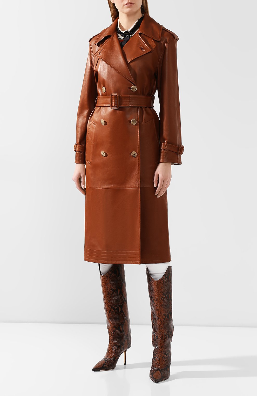 Женское коричневое кожаное пальто RALPH LAUREN купить в интернет ...