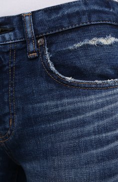 Женские джинсы MOUSSY голубого цвета, арт. 025DAC12-2110 | Фото 5 (Кросс-КТ: Деним; Материал внешний: Хлопок; Детали: Потертости; Силуэт Ж (брюки и джинсы): Узкие; Длина (брюки, джинсы): Укороченные)