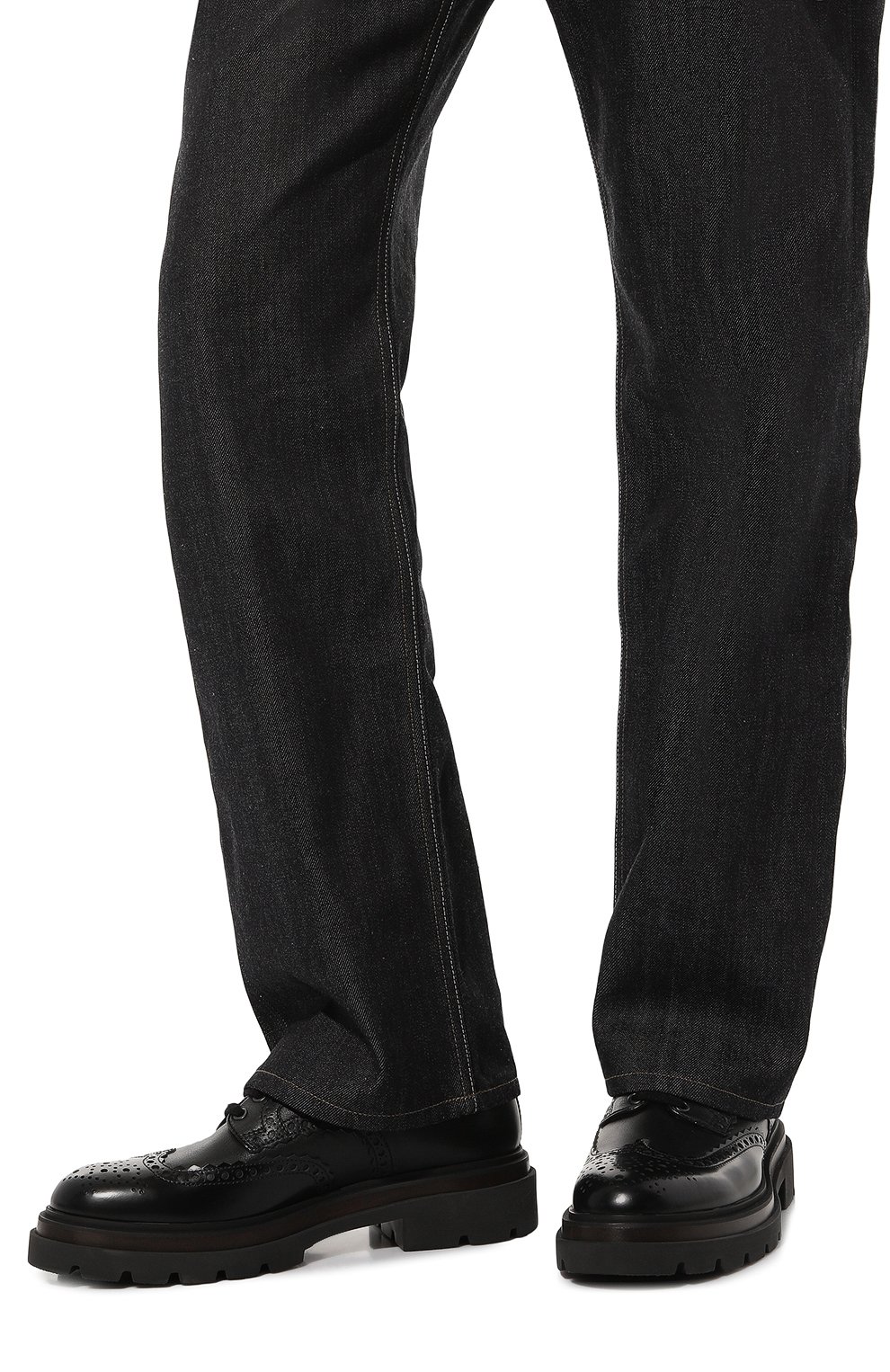 Мужские кожаные дерби SANTONI черного цвета, арт. MGMG17800JK4BPHGN01 | Фото 3 (Мужское Кросс-КТ: Броги-об увь; Материал внутренний: Натуральная кожа; Материал сплава: Проставлено; Нос: Не проставлено; Стили: Классический)