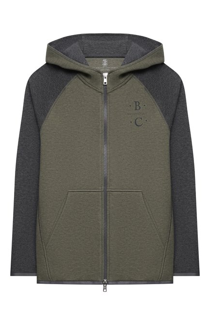 Детский хлопковая толстовка BRUNELLO CUCINELLI хаки цвета, арт. BD847E113C | Фото 1 (Рукава: Длинные; Материал внешний: Хлопок; Мальчики Кросс-КТ: Толстовка-одежда; Ростовка одежда: 12 лет | 152 см)