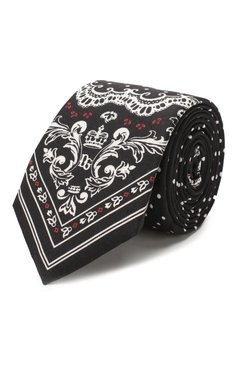 Мужской шелковый галстук DOLCE & GABBANA черно-белого цвета, арт. GT149E/G0WLN | Фото 1 (Принт: С принтом; Материал: Текстиль, Шелк)