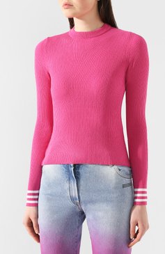 Женский пуловер из вискозы OFF-WHITE фуксия цвета, арт. 0WHE002R20H330682800 | Фото 3 (Рукава: Длинные; Длина (для топов): Стандартные; Материал внешний: Вискоза; Женское Кросс-КТ: Пуловер-одежда; Статус проверки: Проверена категория)