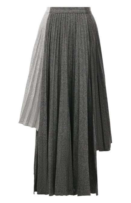Женская плиссированная юбка ROKH серого цвета, арт. R2CA123 CM | Фото 1 (Драгоценные камни: Проставлено; Длина Ж (юбки, платья, шорты): До колена; Материал сплава: Проставлено; Материал внешний: Синтетический материал, Шерсть)