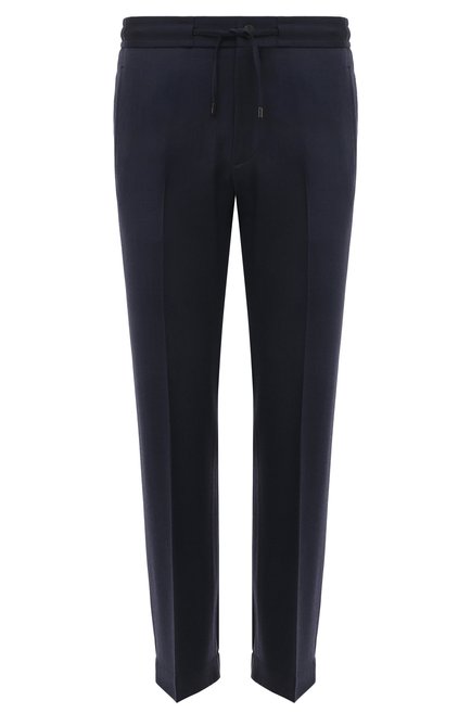 Мужские шерстяные брюки STEFANO RICCI темно-синего цвета, арт. M1T3300103/W0011P | Фото 1 (Драгоценные камни: Проставлено; Материал сплава: Проставлено; Длина (брюки, джинсы): Стандартные; Материал внешний: Шерсть)