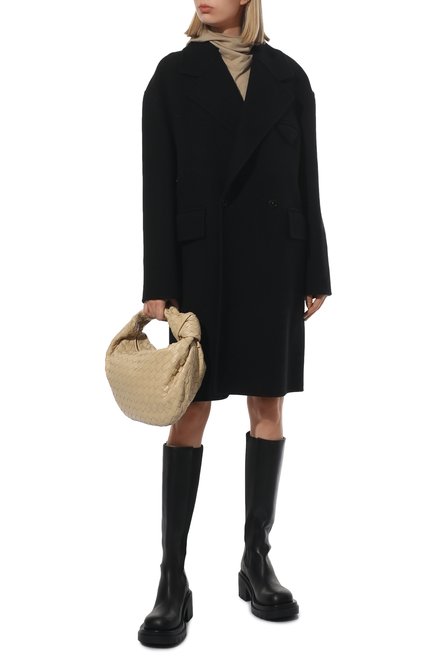 Женское кашемировое пальто BOTTEGA VENETA черного цвета, арт. 689344/VF3W0 | Фото 2 (Рукава: Длинные; Материал внешний: Кашемир, Шерсть; Длина (верхняя одежда): До колена; 1-2-бортные: Однобортные; Стили: Кэжуэл)
