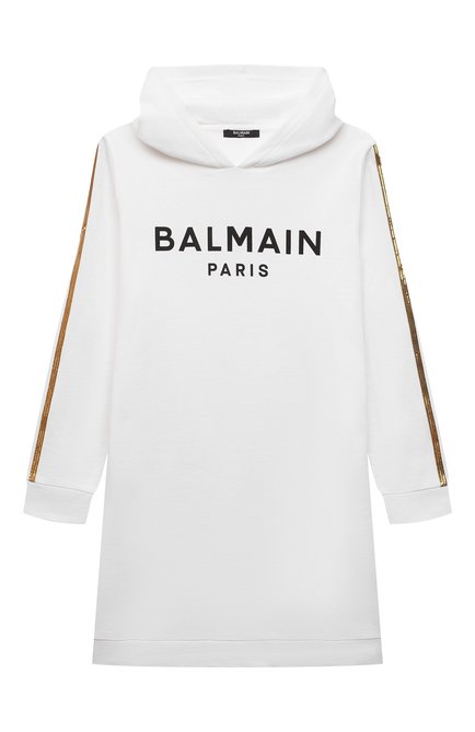 Детское хлопковое платье BALMAIN белого цвета, арт. 6O1200 | Фото 1 (Рукава: Длинные; Случай: Повседневный; Материал внешний: Хлопок; Девочки Кросс-КТ: Платье-одежда; Региональные ограничения белый список (Axapta Mercury): RU; Ростовка одежда: 10 - 11 лет | 140 - 146см, 12 лет | 152 см, 16 лет | 164 см, 8 лет | 128 см)