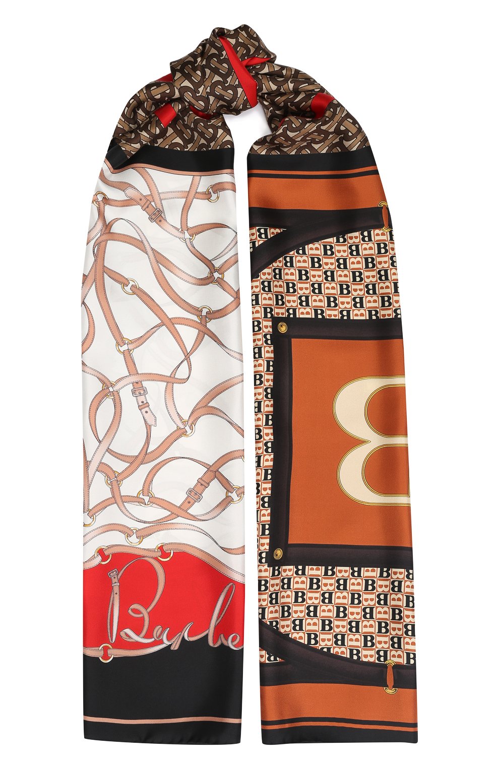 Женский шелковый шарф BURBERRY бежевого цвета, арт. 8025597 | Фото 1 (Принт: С принтом; Материал: Текстиль, Шелк)