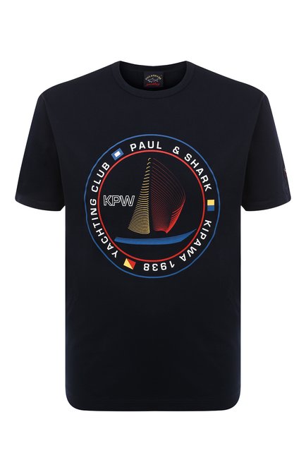 Мужская хлопковая футболка PAUL&SHARK темно-синего цвета, арт. 23411069 | Фото 1 (Рукава: Короткие; Длина (для топов): Стандартные; Материал внешний: Хлопок; Стили: Кэжуэл; Принт: С принтом)