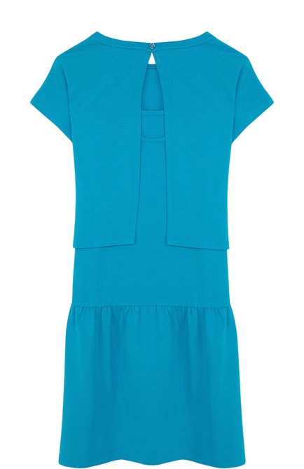 Детское хлопковое платье с декоративной спинкой ARMANI JUNIOR голубого цвета, арт. 3Z3A02/3J08Z/11A-16A | Фото 2 (Рукава: Короткие; Статус проверки: Проверена категория, Проверено; Материал внешний: Хлопок; Девочки Кросс-КТ: Платье-одежда; Ростовка одежда: 16 лет | 164 см)