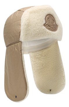 Детского шапка-ушанка MONCLER бежевого цвета, арт. F2-954-3F600-10-54AJK | Фото 1 (Материал: Текстиль, Хлопок; Региональные ограничения белый список (Axapta Mercury): RU)