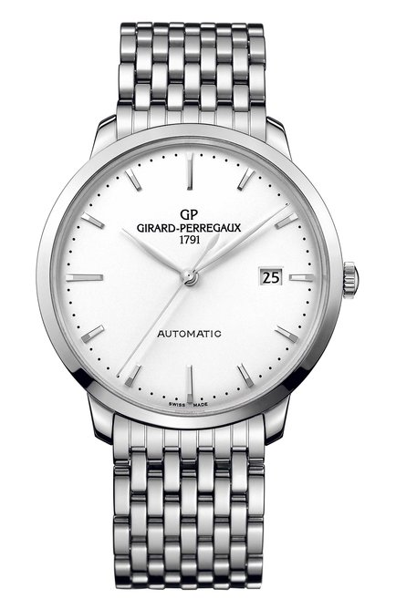 Мужские часы steel date white GIRARD-PERREGAUX бесцветного цвета, арт. 49555-11-131-11A | Фото 1 (Материал корпуса: Сталь; Цвет циферблата: Серебристый; Механизм: Автомат)