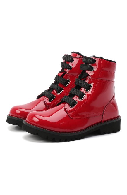 Детские кожаные ботинки с меховой отделкой DOLCE & GABBANA красного цвета по цене 53650 руб., арт. D10849/AB543/29-36 | Фото 1