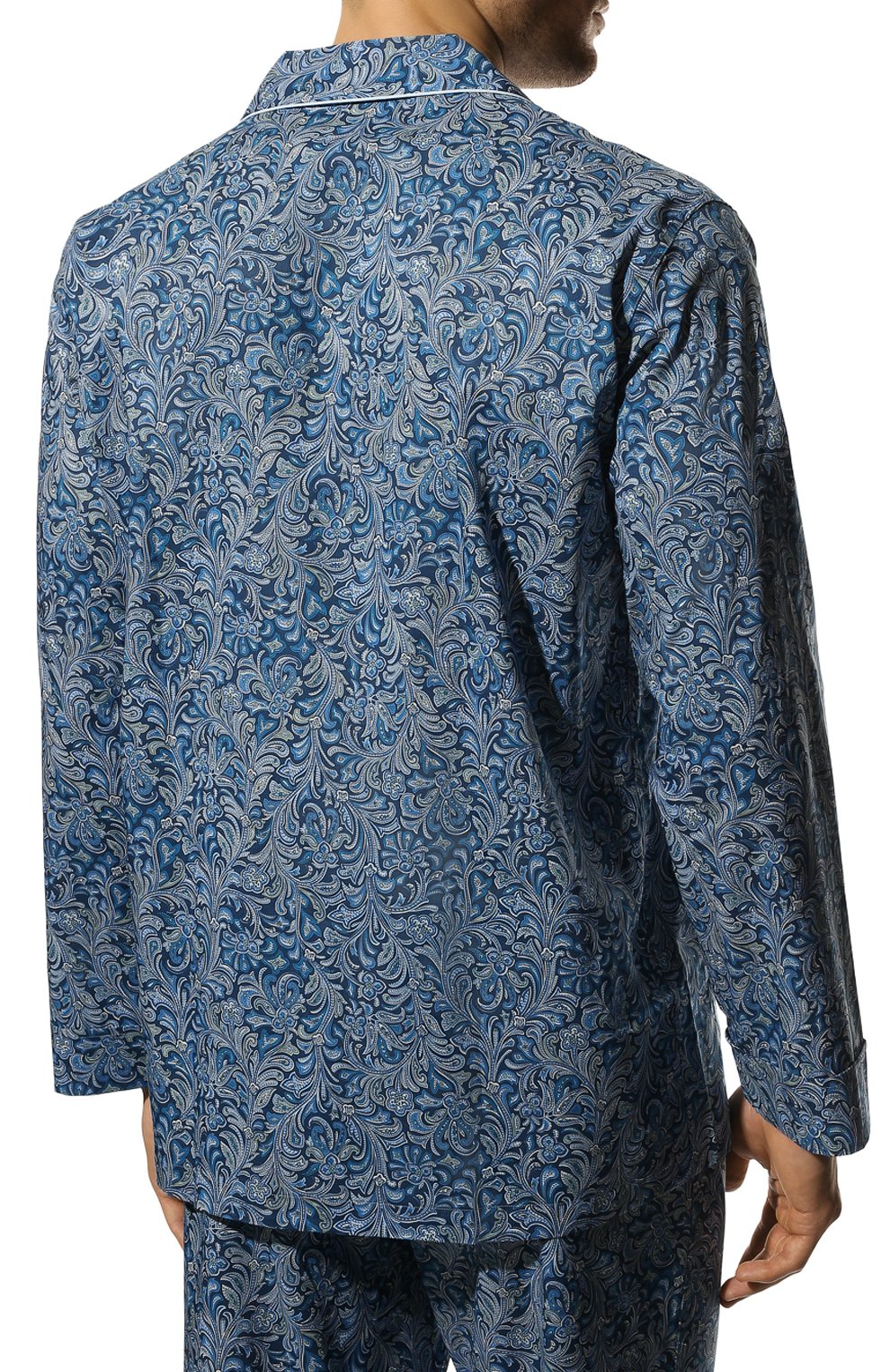 Мужская хлопковая пижама ROBERTO RICETTI синего цвета, арт. PIGIAMA VENEZIA LUNG0/0R02707 | Фото 4 (Рукава: Длинные; Кросс-КТ: домашняя одежда; Длина (для топов): Стандартные; Материал внешний: Хлопок)