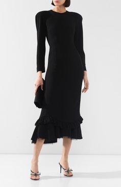 Женское платье из вискозы ULYANA SERGEENKO черного цвета, арт. ABM019FW19P (1281т19) | Фото 2 (Рукава: Длинные; Длина Ж (юбки, платья, шорты): Миди; Случай: Формальный; Материал внешний: Вискоза; Женское Кросс-КТ: Платье-одежда)
