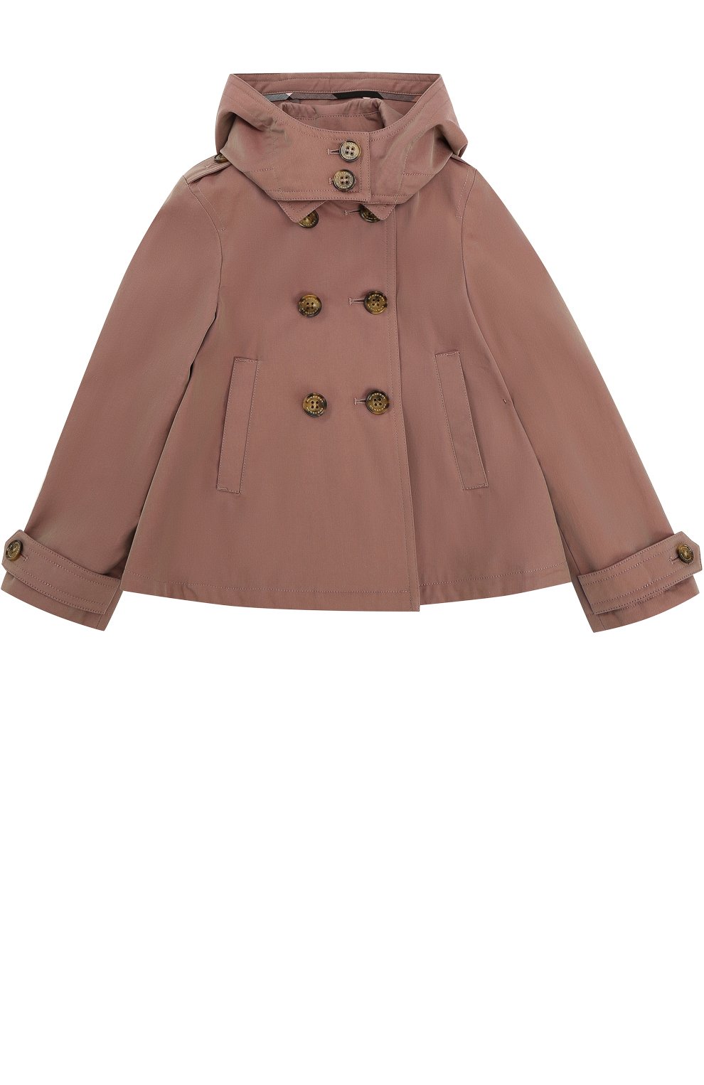 Верхняя одежда Burberry, Двубортный укороченный плащ с капюшоном Burberry, Великобритания, Розовый, Хлопок: 100%;, 2200536  - купить