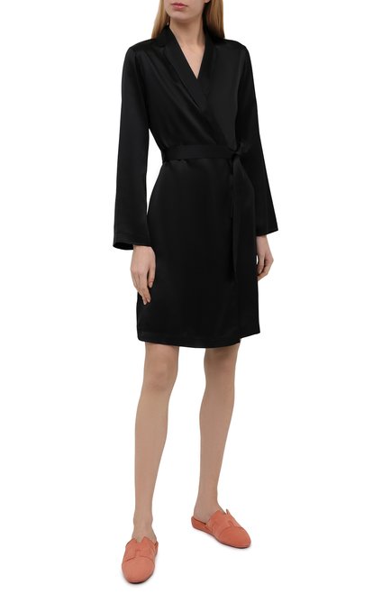 Женский шелковый халат LA PERLA черного цвета, арт. 0020293/C0 | Фото 2 (Материал внешний: Шелк)
