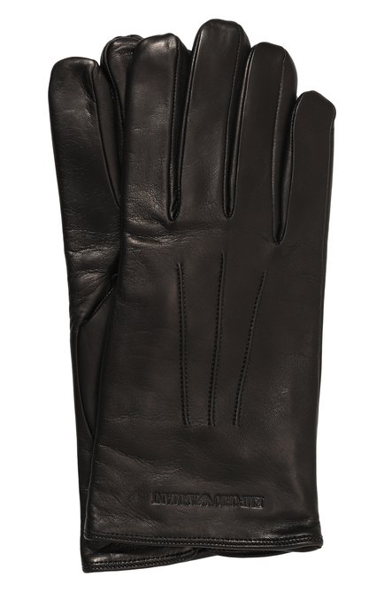 Мужские кожаные перчатки EMPORIO ARMANI черного цвета, арт. 624139/CC203 | Фото 1 (Материал: Натуральная кожа; Нос: Не проставлено; Материал сплава: Проставлено)